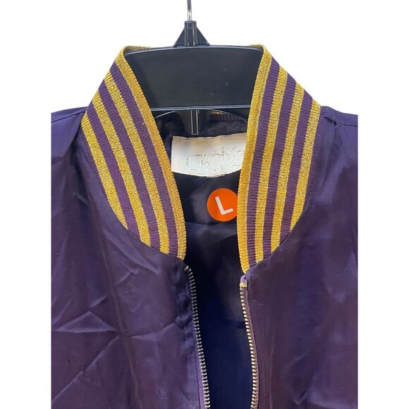 Caché Satin Bomber Jacket Gold Sunburst Crafty Embellishments Striped Size L Pu - Picture 3 of 10